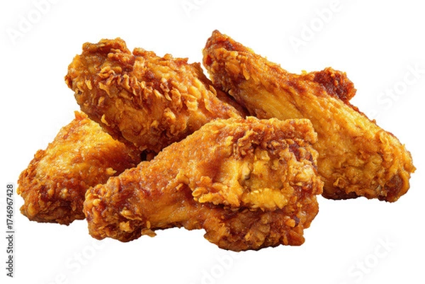 Fototapeta Crispy golden fried chicken wings isolated on white background