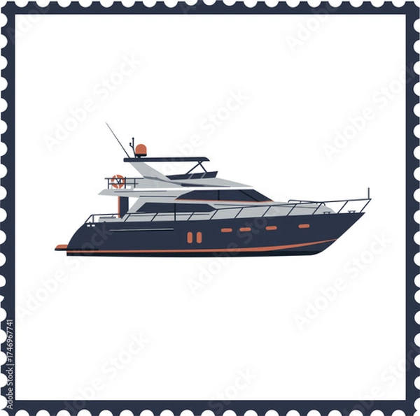 Fototapeta Modern Luxury Yacht in Stamp Frame