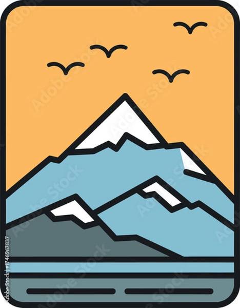 Obraz Stylized Mountain Landscape with Birds