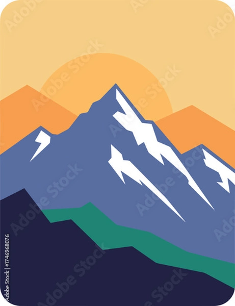 Fototapeta Stylized Mountain Sunset Vector Art