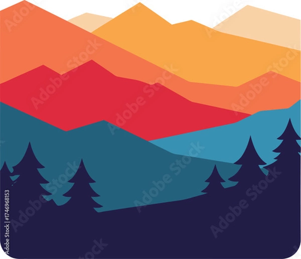 Fototapeta Abstract Mountain Landscape with Pine Trees