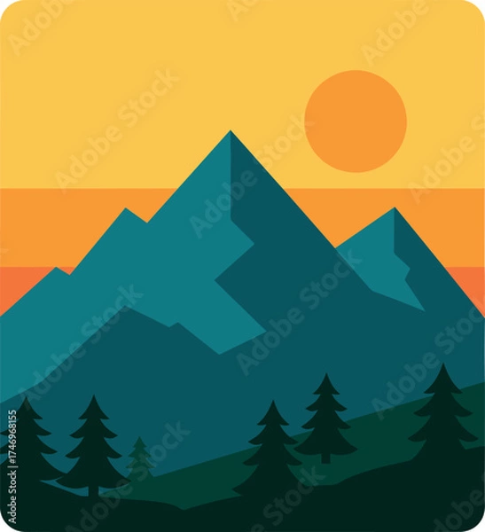 Obraz Geometric Mountain Landscape at Sunset