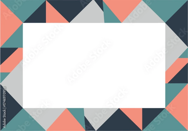 Obraz Geometric Rectangle Frame with Coral, Teal, and Gray Triangles