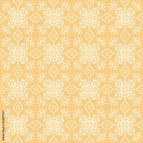 Fototapeta A seamless geometric floral pattern in yellow and cream tones, inspired by traditional Thai design.