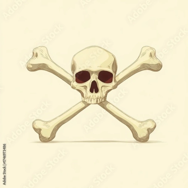 Fototapeta ☠️ Bone and Skull Icon: An illustration of a skull and crossbones. This symbol is often associated with danger and warning.