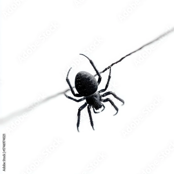 Fototapeta Spider Silhouette: A detailed macro shot of a solitary spider suspended gracefully on a slender strand, capturing its intricate form.