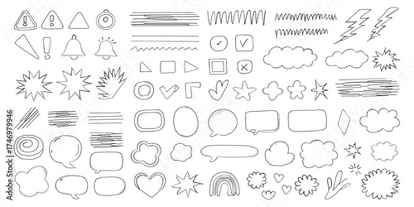 Fototapeta Hand Drawn Doodle Elements Vector Set – Speech Bubbles, Arrows, Shapes and Symbols