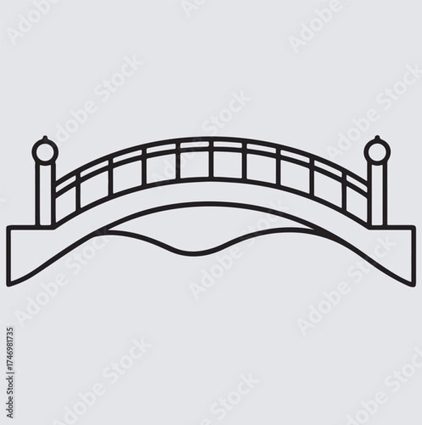Fototapeta bridge over river silhouette vector art illustration, bridge sign vector illustration