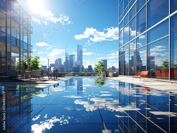 Obraz Skyline Office Building with Clear Blue Sky in the Background