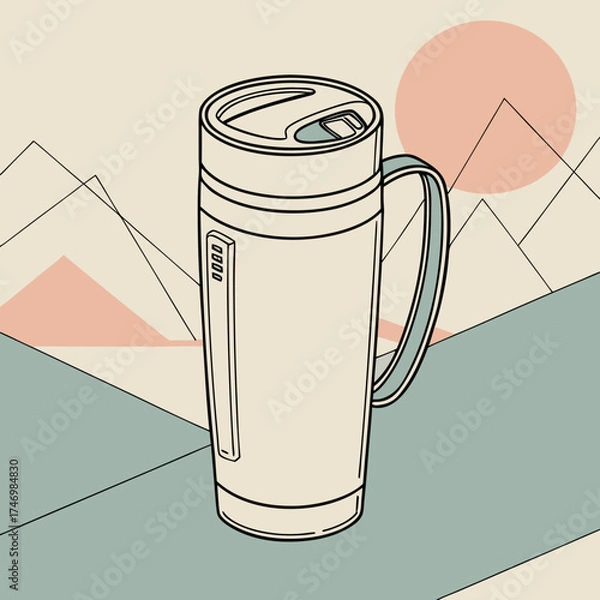 Fototapeta Vector art of electric mug with mountain background in vector