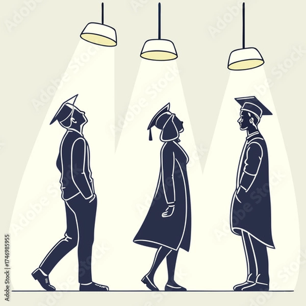 Fototapeta Vector art of graduates stand under the spotlight