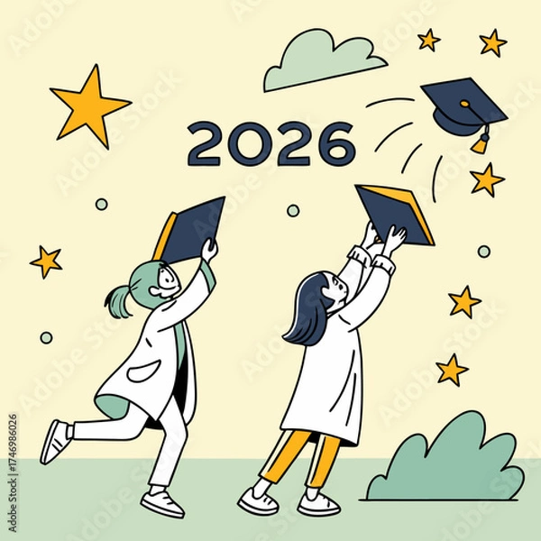Fototapeta Vector art of graduation celebration for the class of 2026 year