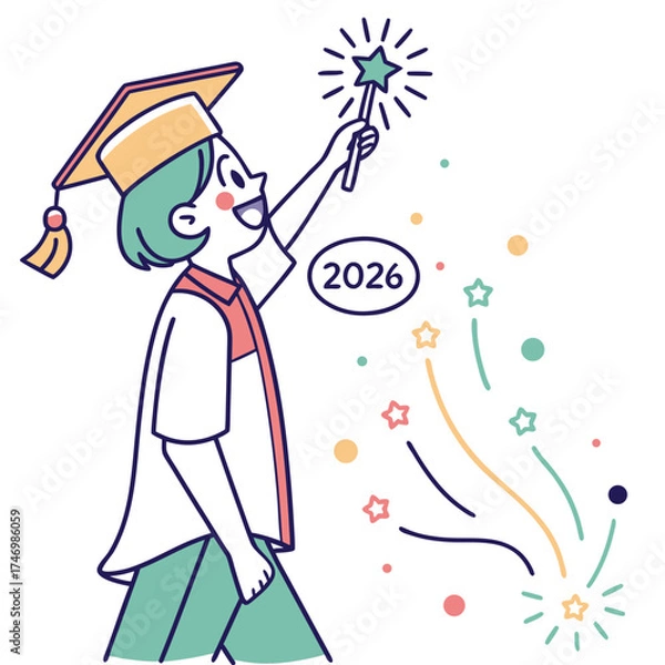 Fototapeta Vector art of graduation celebration with magic on
