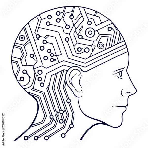 Fototapeta Vector art of human head with circuit board