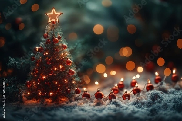 Obraz Decorated Christmas tree with lights.