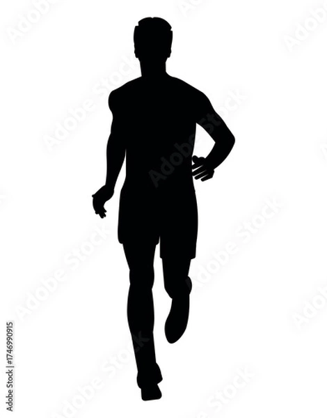 Fototapeta Black silhouette of a jogging man front view