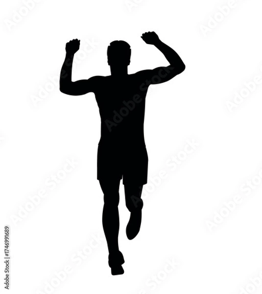 Fototapeta Isolated silhouette of a finishing marathon winner runner