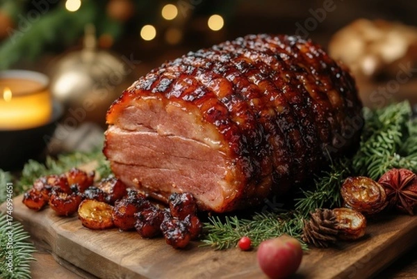 Obraz Ham with cranberry sauce drizzle.