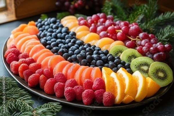 Obraz Platt of fruit and berries on table.