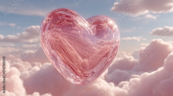 Fototapeta Crystal heart floating in pastel clouds