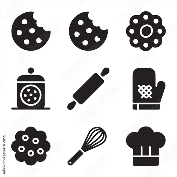 Fototapeta cookie day vector art icon pack silhuoette icon set bandle banner 9 sampol disign black and white backgrount icons