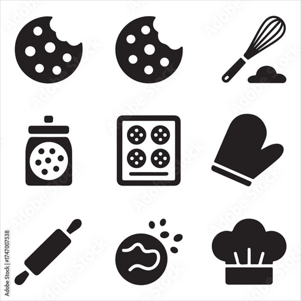 Fototapeta cookie day vector art icon pack silhuoette icon set bandle banner 9 sampol disign black and white backgrount icons