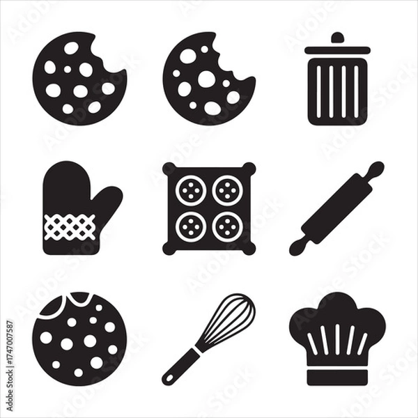 Fototapeta cookie day vector art icon pack silhuoette icon set bandle banner 9 sampol disign black and white backgrount icons