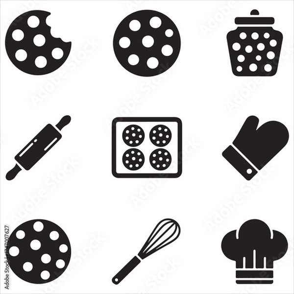 Fototapeta cookie day vector art icon pack silhuoette icon set bandle banner 9 sampol disign black and white backgrount icons
