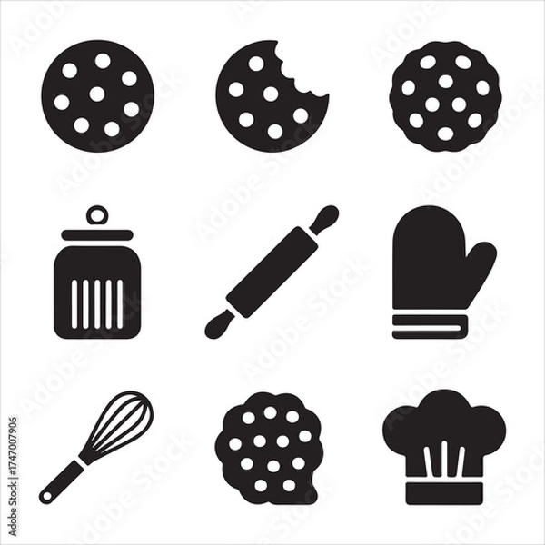Fototapeta cookie day vector art icon pack silhuoette icon set bandle banner 9 sampol disign black and white backgrount icons