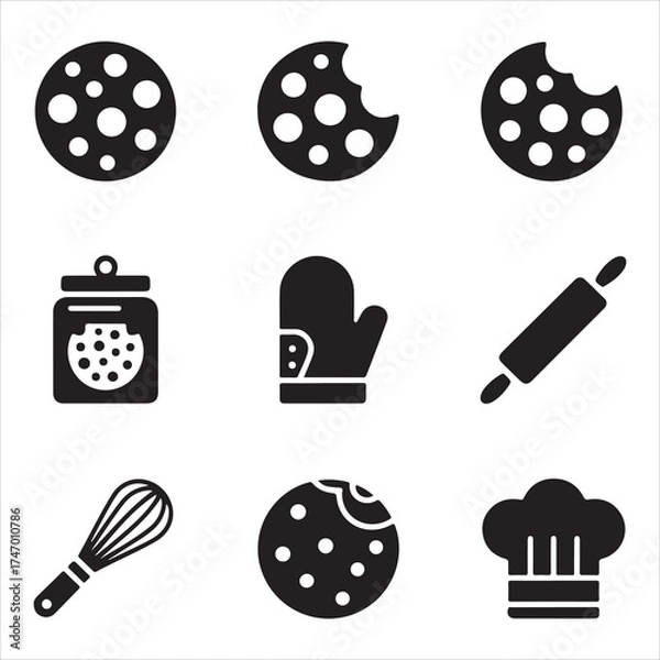 Fototapeta cookie day vector art icon pack silhuoette icon set bandle banner 9 sampol disign black and white backgrount icons