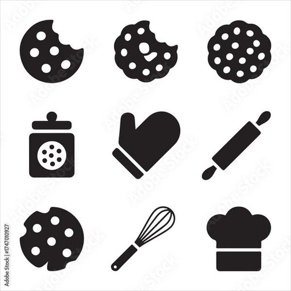 Fototapeta cookie day vector art icon pack silhuoette icon set bandle banner 9 sampol disign black and white backgrount icons