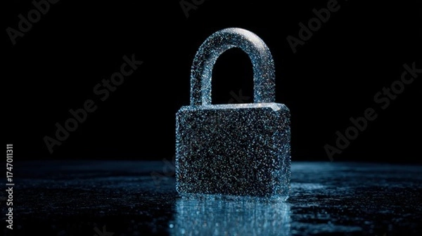 Fototapeta Abstract particle padlock on reflective surface