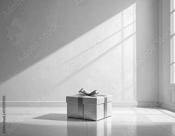 Obraz プレゼント箱が佇むモダンな室内。