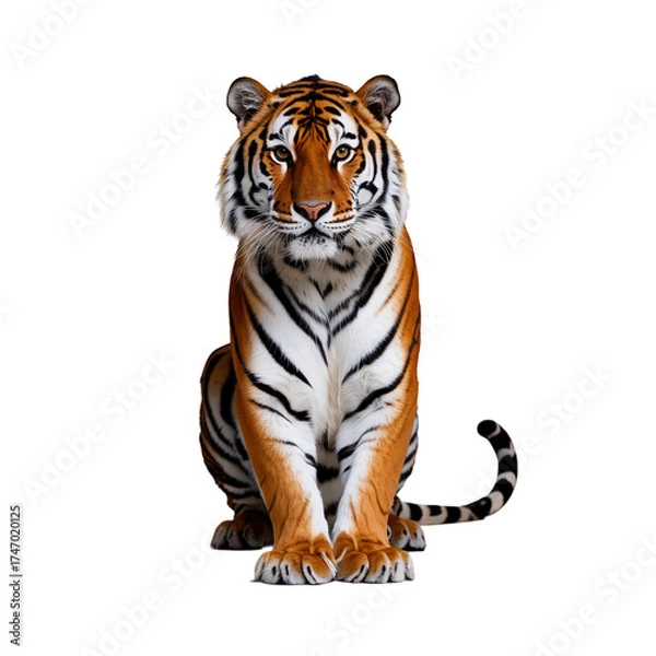 Obraz Majestic bengal tiger sitting front view png isolated on transparent background