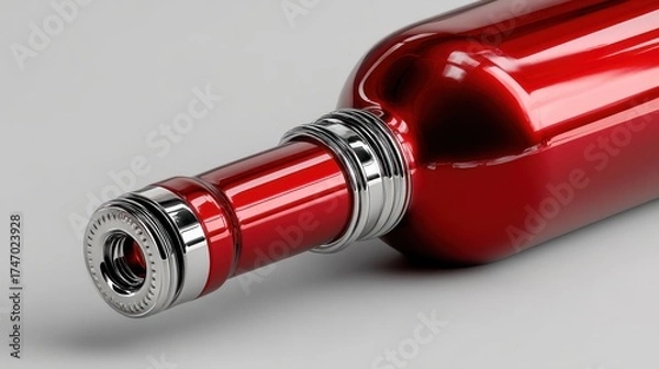 Fototapeta Shiny red bottle neck with silver detail close up