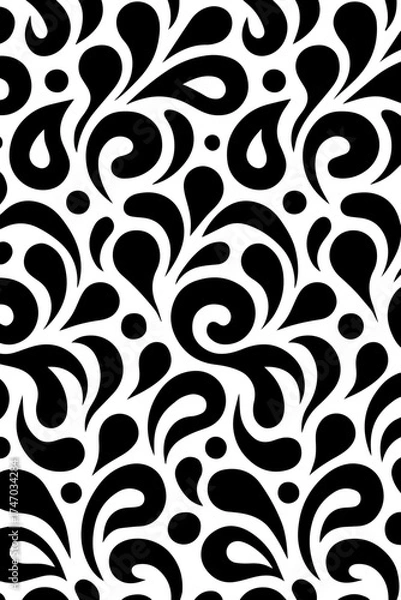Fototapeta Abstract black and white swirling floral pattern