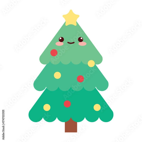 Fototapeta Cute Kawaii Christmas Tree Vector