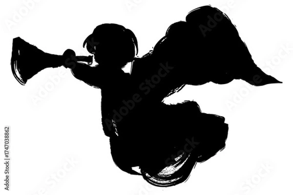 Fototapeta トランペットを吹く天使のシルエット｜クリスマス装飾・宗教的シンボルデザイン素材