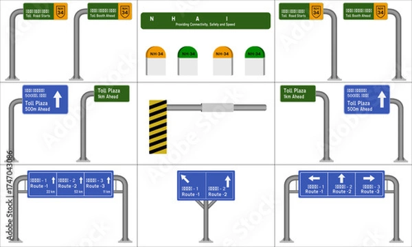Obraz Sign board for highways, toll booths and plaza for easy navigation