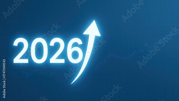 Fototapeta Business growth 2026 target goal achievement upward arrow symbolizing success and financial progress in year 2026 with optimistic tone