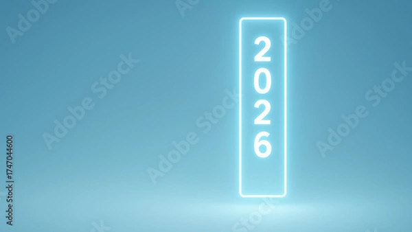 Fototapeta Business growth 2026 target goal achievement neon sign glowing rectangle vertical calendar concept office minimal blue background inspiring future ambition