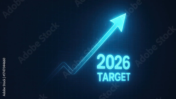 Fototapeta Business growth 2026 target goal achievement upward arrow neon chart rising success projection inspiring momentum