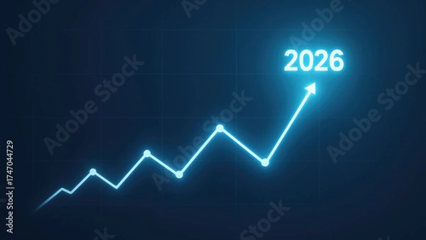 Fototapeta Business growth 2026 target goal achievement upward trend chart glowing arrow digital finance projection optimistic forecast