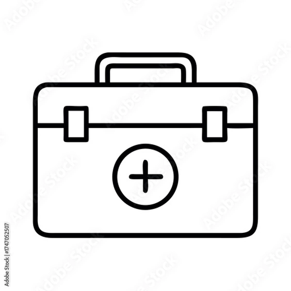 Fototapeta Simple outline icon of a medical first aid kit with a cross symbol
