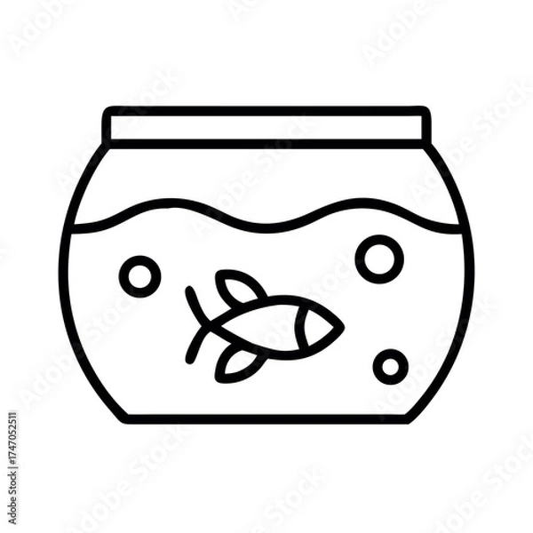 Fototapeta Simple line art icon of a goldfish swimming in a round bowl of water