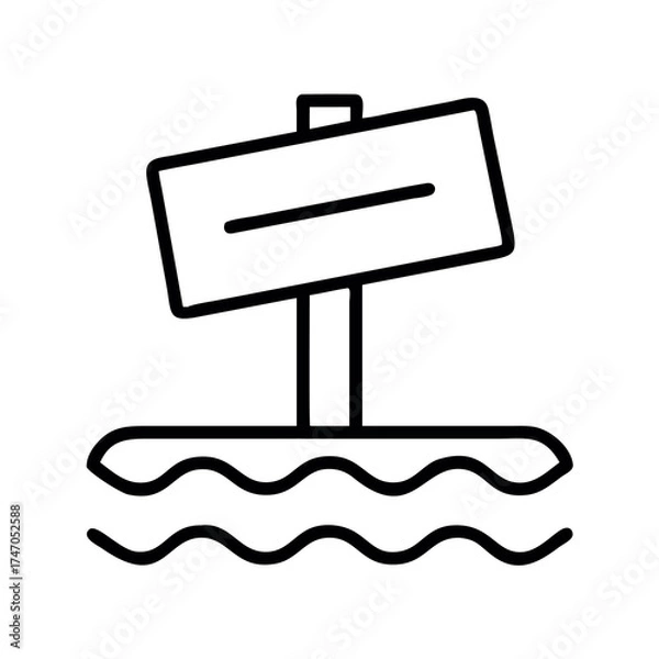 Fototapeta Simple line art icon of a blank signpost standing in wavy water