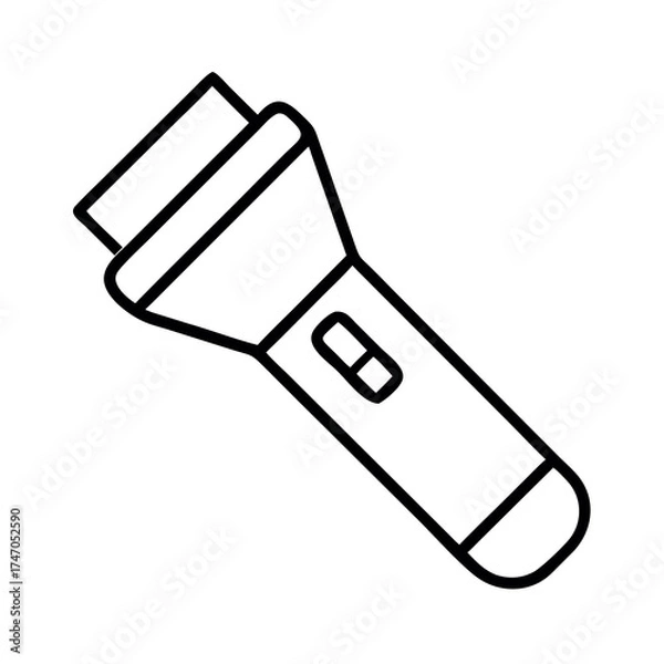 Fototapeta Simple outline drawing of a classic handheld flashlight with a switch