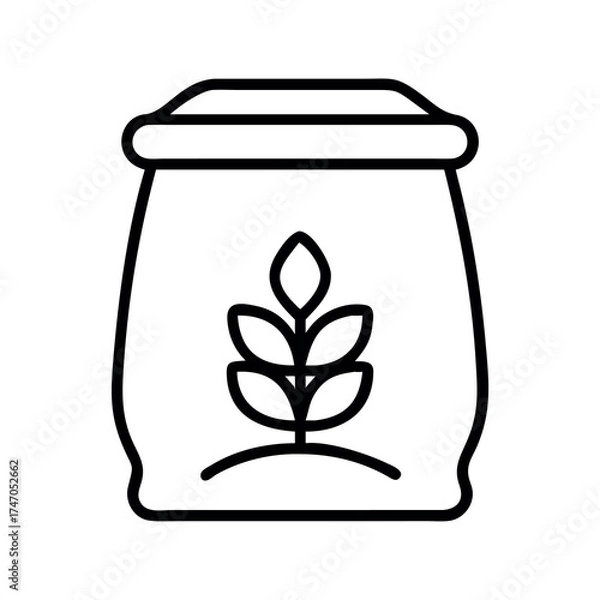 Fototapeta Simple line art icon of a bag of grain with a wheat stalk emblem