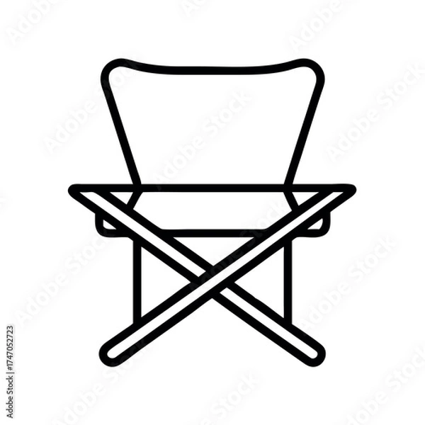 Fototapeta Simple line art icon of a foldable camping chair with crossed legs