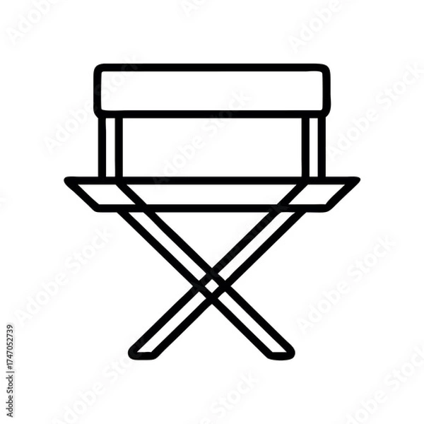 Fototapeta Simple line art icon of a foldable director s chair with a square seat and back